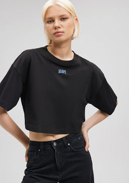 Mavi Logo Bask?l? Siyah Crop Tisort