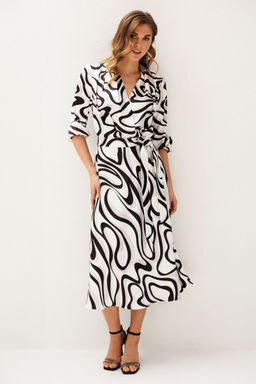 Платье Lars Style 1212/1 молочный,серо-черный принт