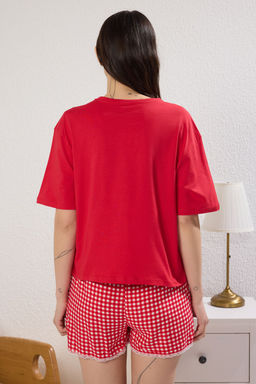 Trendyolmilla K?rm?z? Potikareli Dantel Detayl? Viskon Sortlu Orme Pijama Tak?m? THMSS25PT00273  фото 4