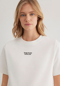 Bask?l? Beyaz Tisort - Mavi фото 6