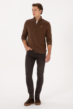 Erkek Regular Fit Yar_m Fermuarl_ Kahverengi Basic Sweatshirt - U.s. polo assn фото 4