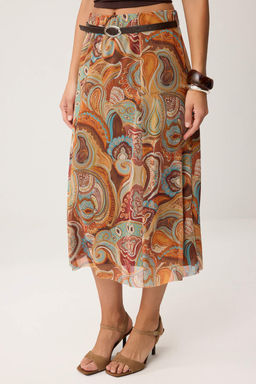 Sar? Sal DesenBoho/Boho Chic Skater Kemerli Normal Bel Midi Tul Orme Etek TWOSS26ET00165 - Trendyolmilla фото 3