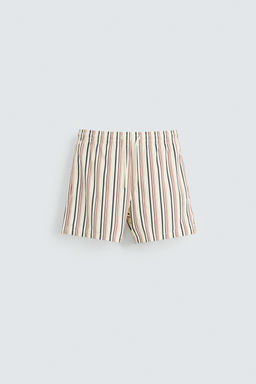 STRIPED MID-LENGTH SWIMMING TRUNKS