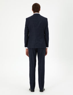 Lacivert Slim Fit Ekose Y_n Tak_m Elbise