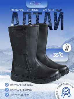 Сапоги натуральная кожа мужские Алтай, черные, литая подошва