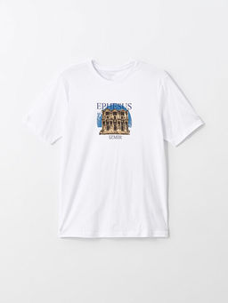 Bisiklet Yaka K?sa Kollu Bask?l? Penye Erkek Ti??rt