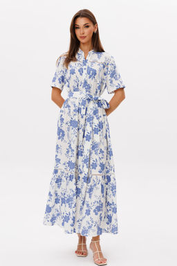 Платье Lars Style 1099 молочно-голубой принт