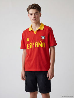 Polo Yaka ?spanya Bask?l? Erkek ?ocuk Ti??rt