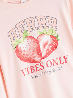 Bisiklet Yaka ?ilek Bask?l? K?z ?ocuk Pijama Tak?m?