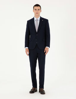 Lacivert Slim Fit _izgili Tak_m Elbise