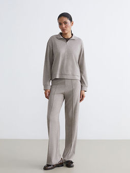 Dik Yaka Desenli Soft Touch Kad?n Sweatshirt