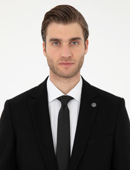 Siyah Y_n Kar___ml_ Ex. Slim Fit Ceket