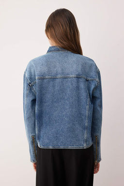 Mavi Fermuarl? Cep Detayl? Oversize Denim Ceket TWOAW26CE00022 - Trendyolmilla фото 4