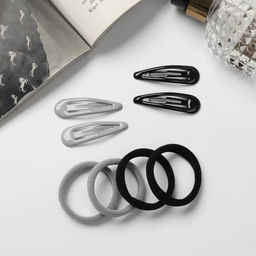 Цена за 2 шт. Набор для волос «Мира», 12 шт.: 4 невидимки 5 см, 8 резинок 3.5 см, серо-чёрный