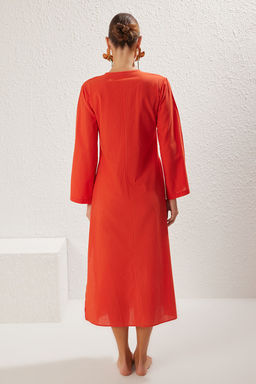 K?rm?z? Dokuma Buzgulu %100 Pamuk Maxi Plaj Elbise TBESS25EL00015 - Trendyolmilla фото 5