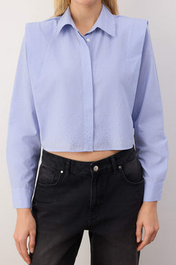 Mavi Kollar? Vatkal? Tasl? Crop Dokuma Gomlek TWOSS24GO00041