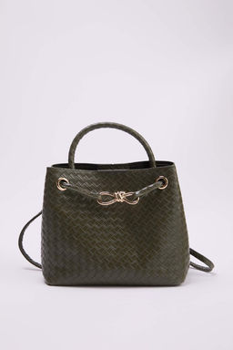 Haki Cift Kullan?ml? Orgu Suni Deri Orta Boy Kad?n Omuz Cantas? TAKSS26OC00049