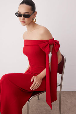 K?rm?z? Fiyonk Detayl? Orme S?k Abiye Gece Mezuniyet Elbisesi TPRSS25EL00293