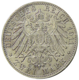 2 марки 1911 года D Германия (Бавария)  90 лет со дня рождения Луитпольда Баварского