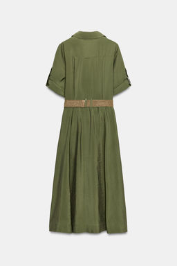 VESTIDO MIDI CAMISERO CINTUR?N / Khaki - Zara фото 9