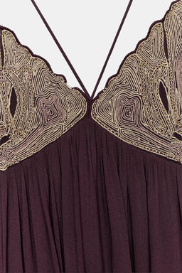 VESTIDO ESTAMPADO FLORAL ABALORIOS / Burgundy - Zara фото 7