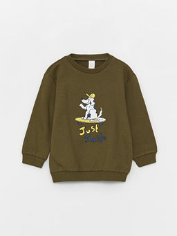 Bisiklet Yaka Bask?l? Erkek Bebek Sweatshirt