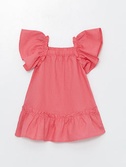 Kare Yaka K?sa Kollu Keten Kar???ml? K?z Bebek Elbise