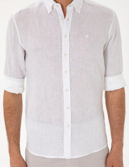 Beyaz Regular Fit %100 Keten G_mlek