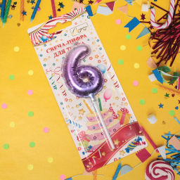 Цена за 4 шт. Свеча для торта Цифра Шарик "6" 6*4 см