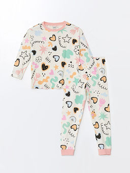 Bisiklet Yaka Bask?l? Uzun Kollu K?z ?ocuk Pijama Tak?m?
