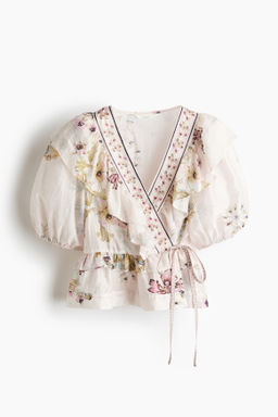 Top en mezcla de lino con peplum