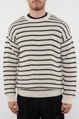 TRENDYOL MAN Lacivert Casual Unisex Oversize Bisiklet Yaka Cizgili Triko Kazak TMNAW25KZ00025 - Trendyolmilla фото 9