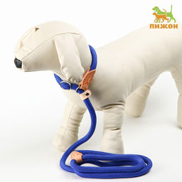 Поводок-удавка 150 х 1,2 см, полиэстер и натуральная кожа, синий