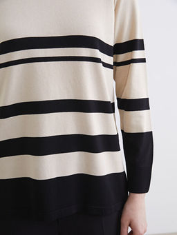 Bisiklet Yaka ?izgili Kad?n Triko Kazak