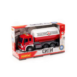 Сити, автомобиль с цистерной инерционный (со светом и звуком) (красный) (в коробке)