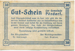 Банкнота 30 геллеров 1920 года Австрия  Пёндорф (нотгельд)