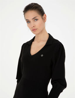 Siyah Regular Fit Triko Elbise
