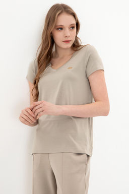 Женская футболка цвета хаки с V-образным вырезом Basic - U.s. polo assn фото 15