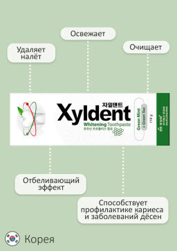 MUKUNGHWA Отбеливающая зубная паста Xyldent «Зелёный чай и прополис» (гелевая) 110 г  фото 2
