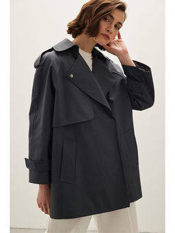 Manuka Lacivert Overs?ze K?sa Trenckot Lacivert