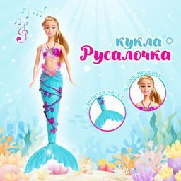 Кукла сказочная Русалочка, звук, свет, с аксессуарами, МИКС