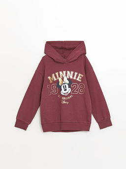 Kap??onlu Minnie Mouse Bask?l? Uzun Kollu K?z ?ocuk Sweatshirt