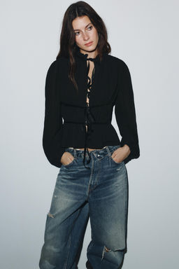 GEORGETTE BLOUSE WITH VELVET TIES - Zara фото 3