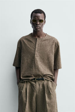 CAMISA POLO CON LINO / Khaki - Zara фото 2