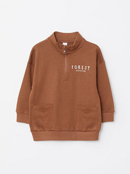 Dik Yaka Uzun Kollu Bask?l? Erkek Bebek Sweatshirt