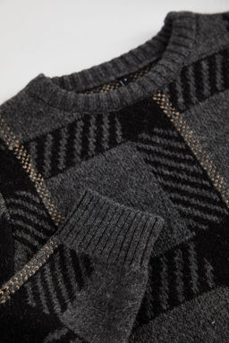 Antrasit Regular Bisiklet Yaka Ekose / Kareli Triko Kazak TMNAW25KZ00045