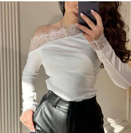 K13375 Лонгслив с кружевом БЕЛЫЙ