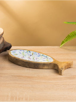 Блюдо в форме рыбки «Оттенки сирени», 25.5×10×2 см, дерево манго