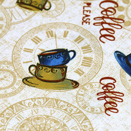 "Время кофе К" Скатерть 220х145см, длина стола до 180см, на 8-10 персон, рогожка 171г/м2, хлопок 100%, "Домашняя мода" (Россия)