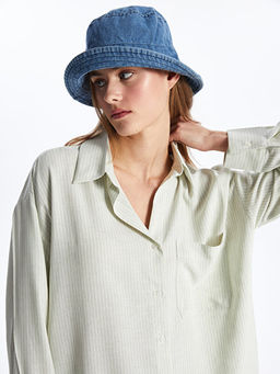 ?izgili Uzun Kollu Oversize Keten Kar???ml? Kad?n G?mlek